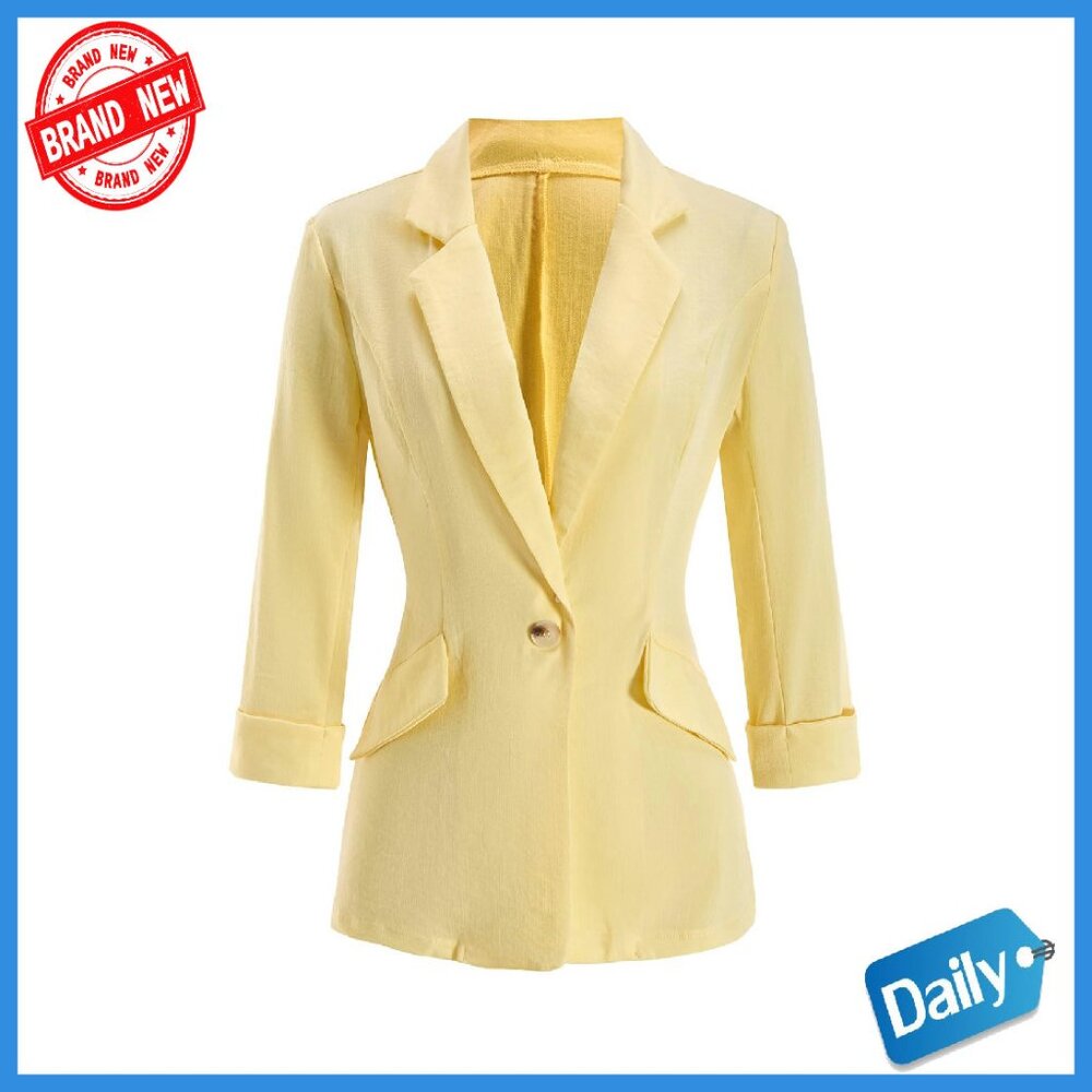 Women's 3/4 Sleeve Blazer Button Front Lapel Collar Business Casual